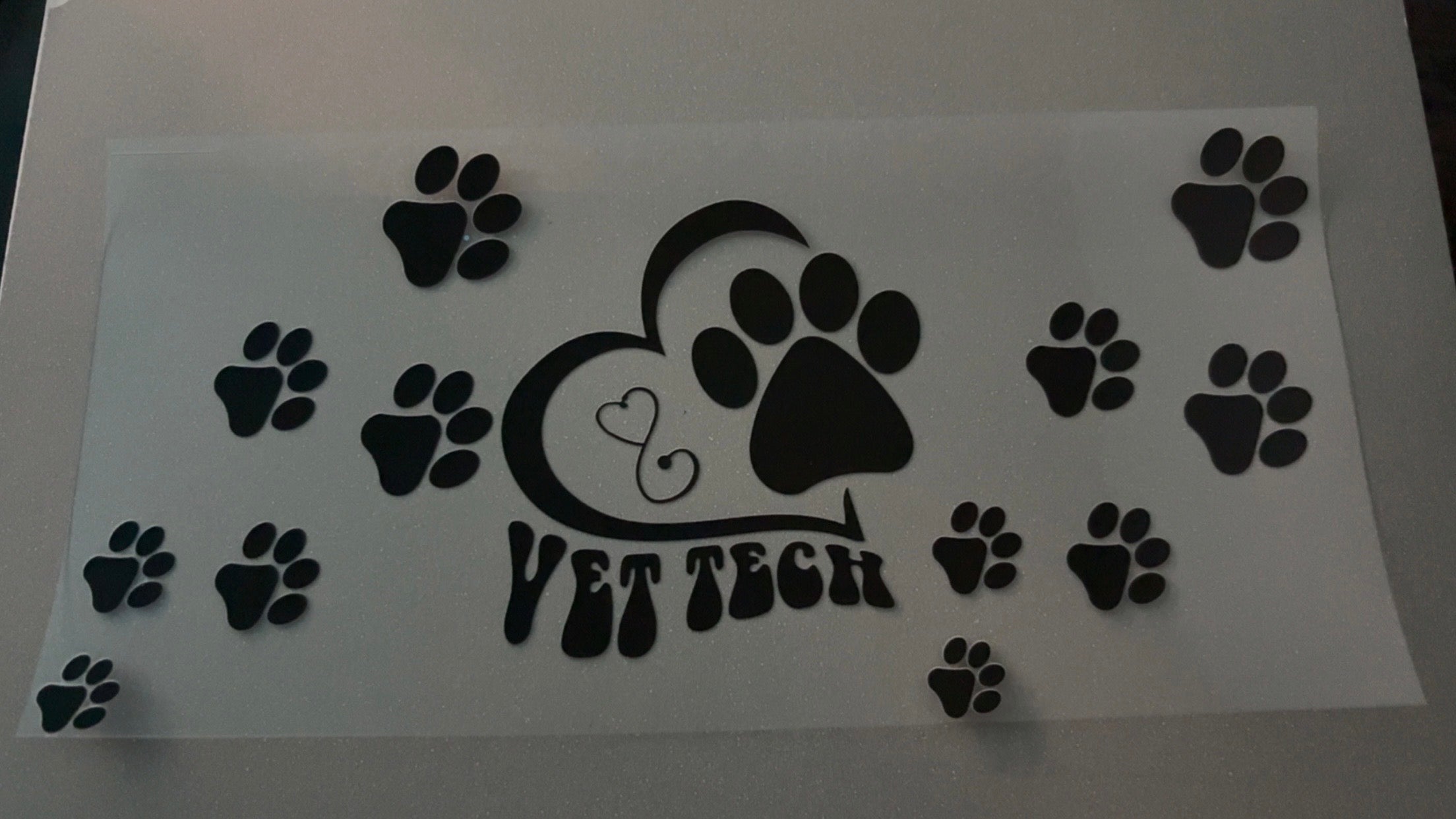 Vet Tech, black heart, black paw prints