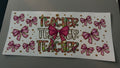 Teacher, pink pencil bow, gold polka dots, pink bows
