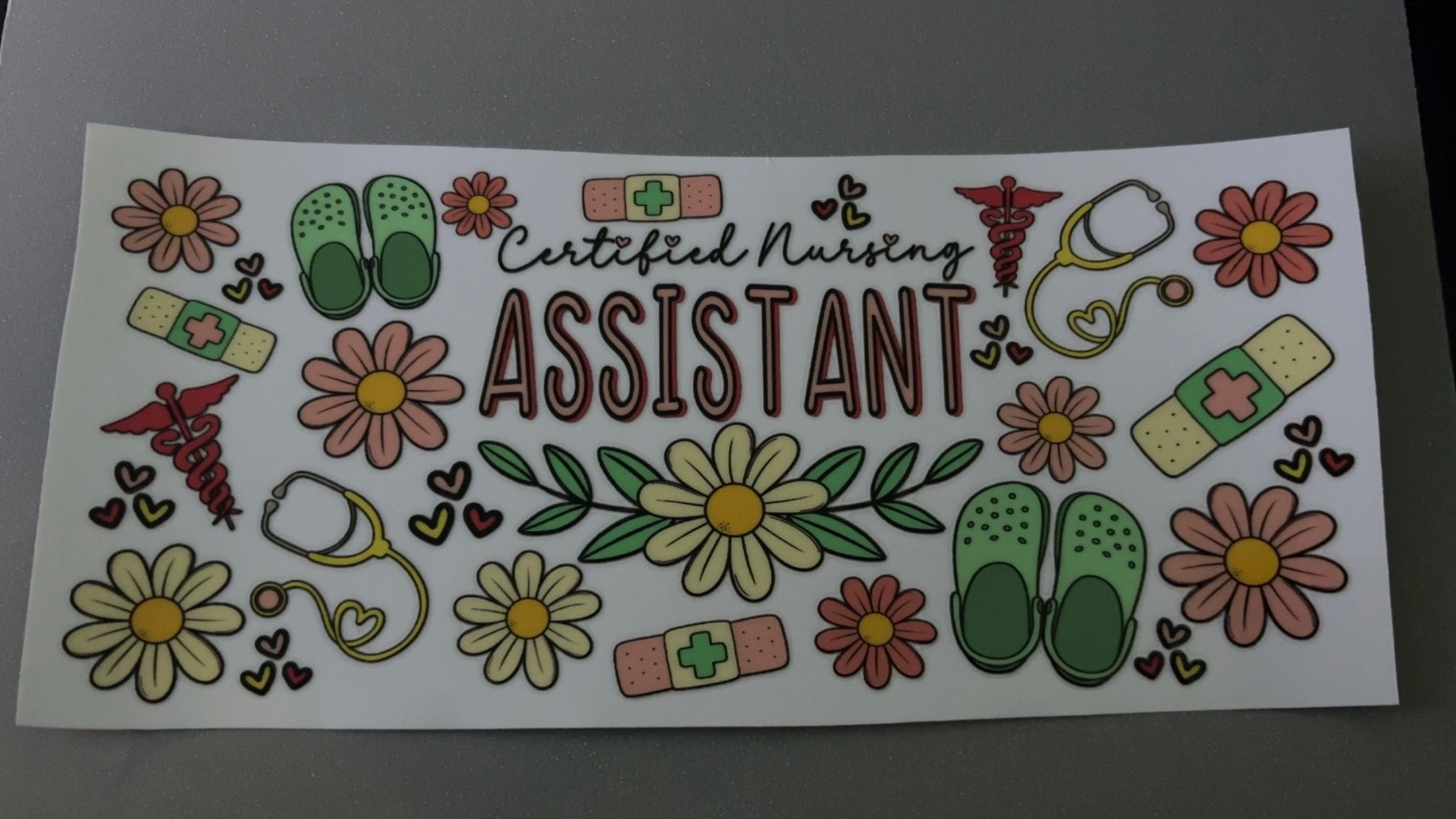 Certified Nursing Assistant, crocs, flowers, bandaids