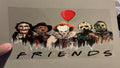 Scary friends with black writing