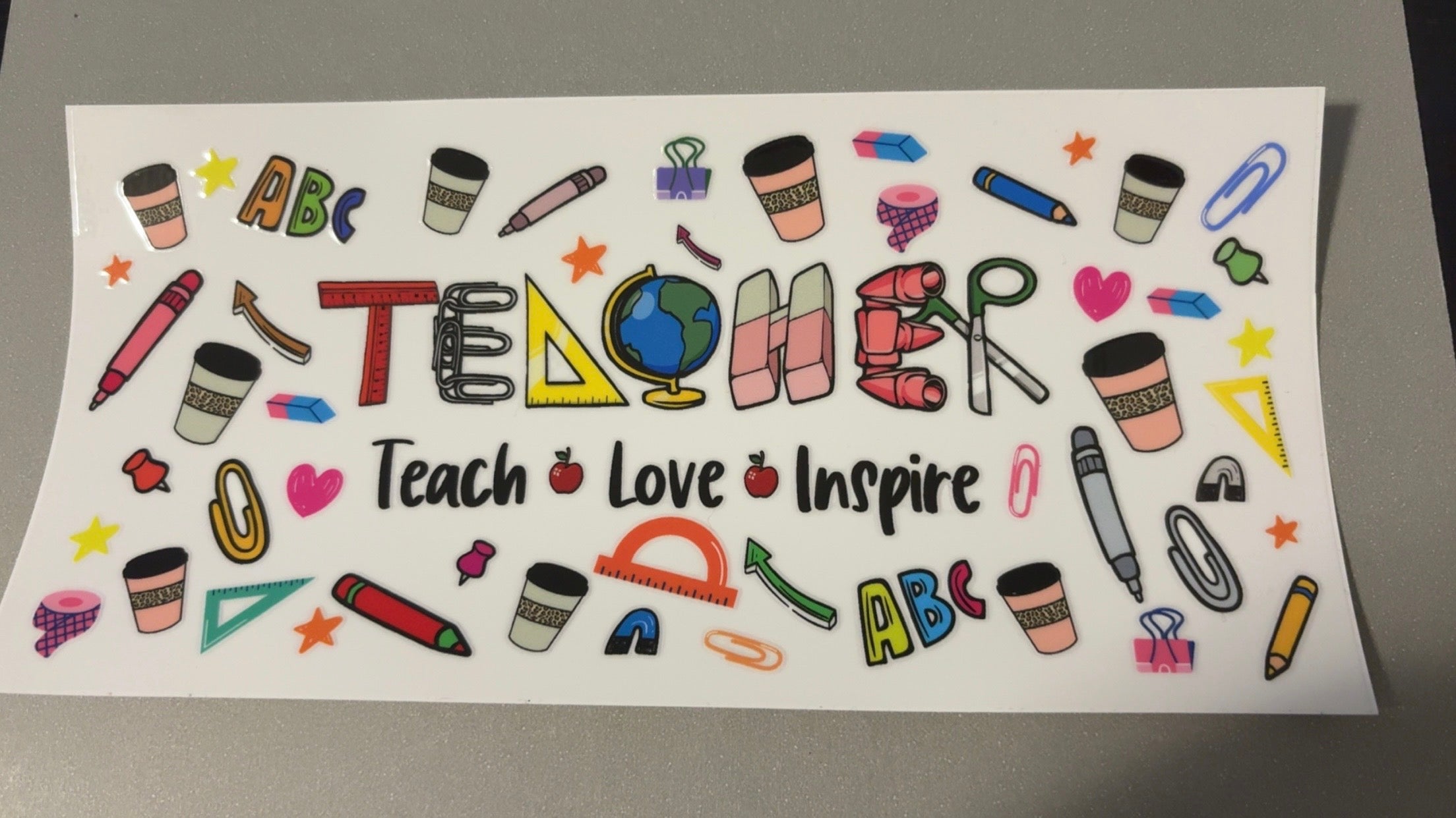 Teacher, school supplies