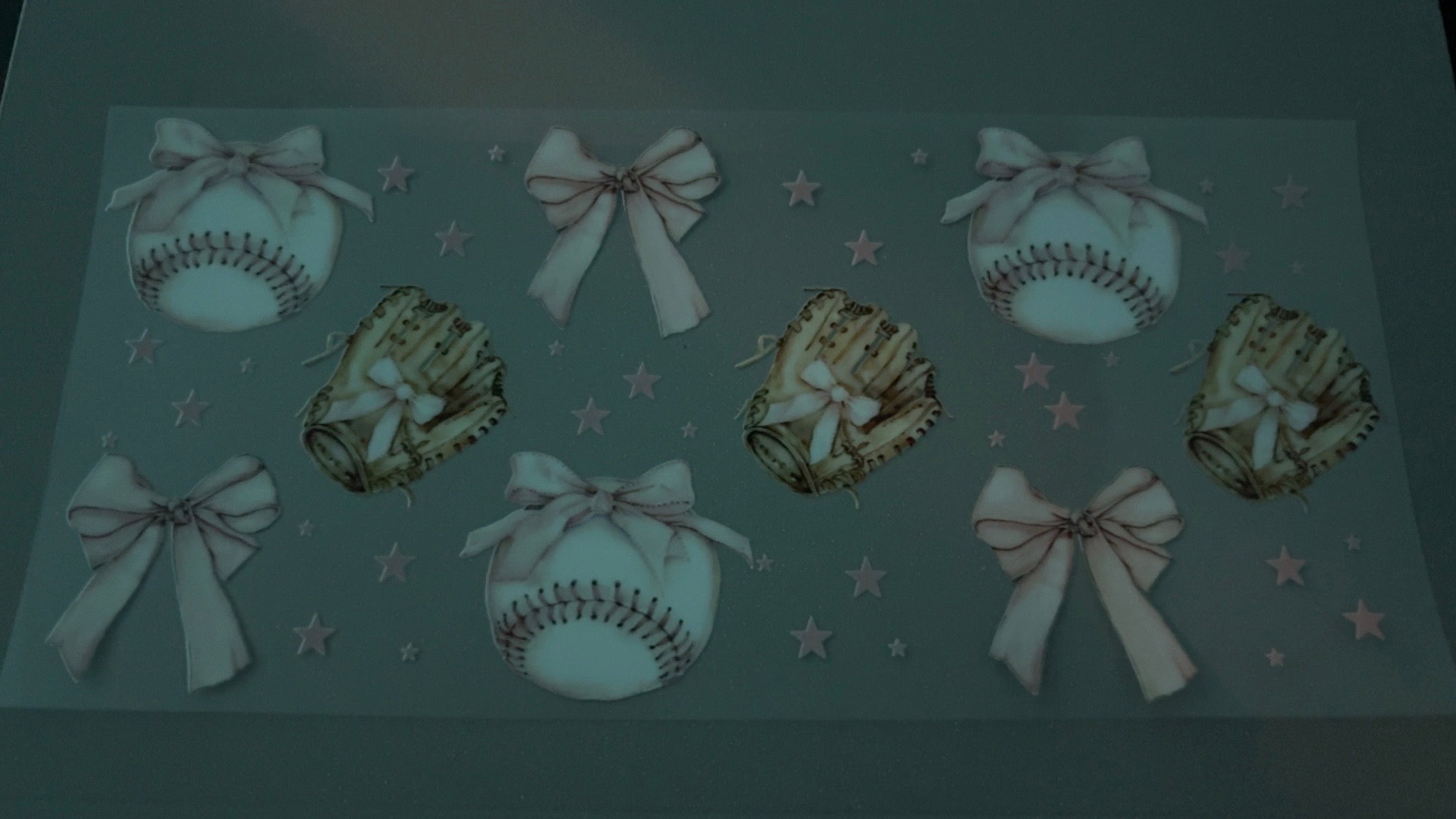 Baseball mitts with bows, baseball with bows, bows & stars