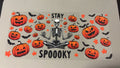 Stay Spooky, skeleton sitting criss cross,pumpkins, bats