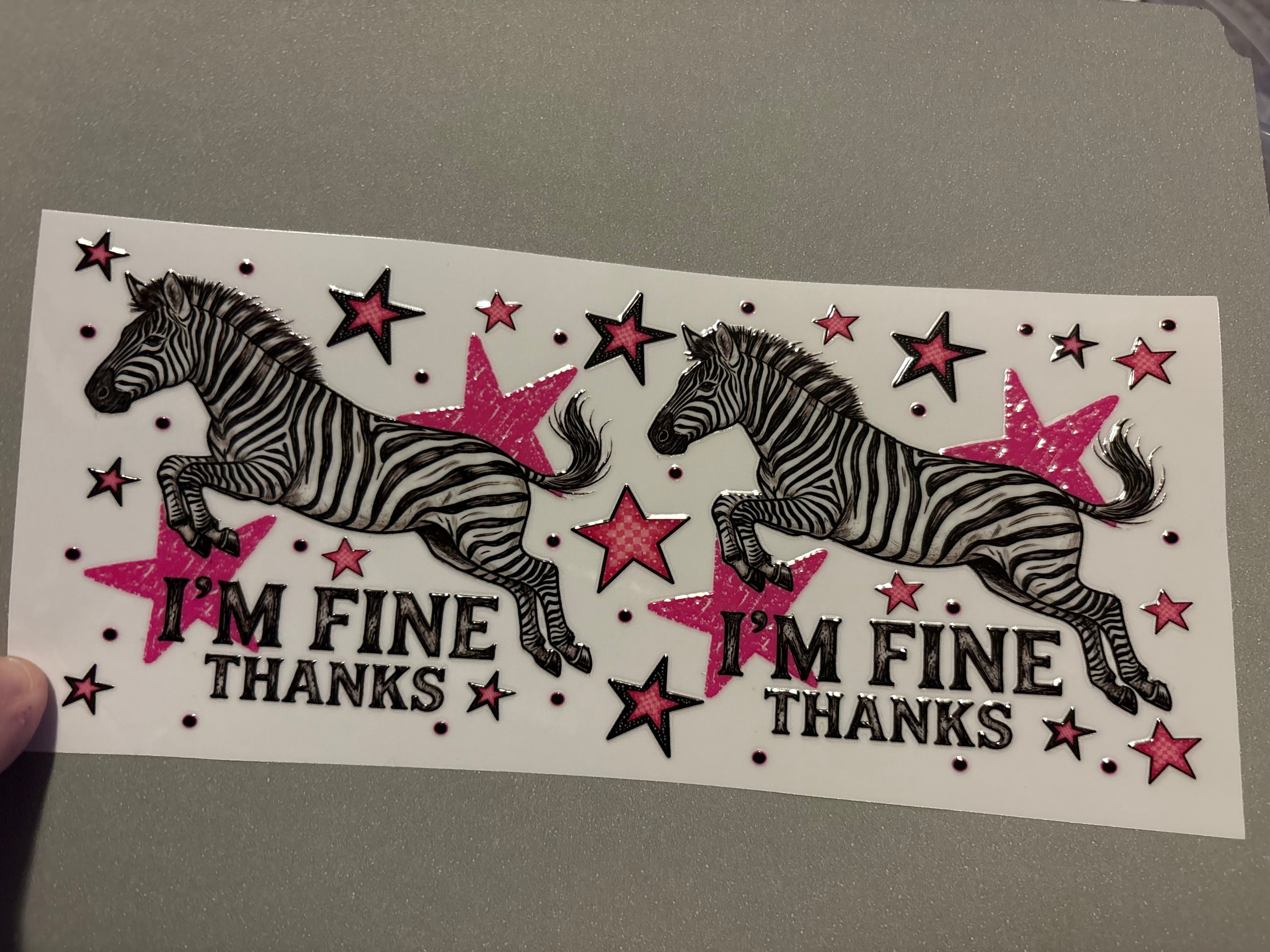 I'm fine thanks, zebra, pink & black stars