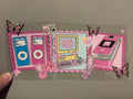 iPod's, computer, pink Razr phone, y2k, 2000s, stamps, pink butterflies