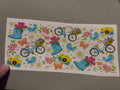 Bikes, with baskets of flowers, rain boots with flowers
