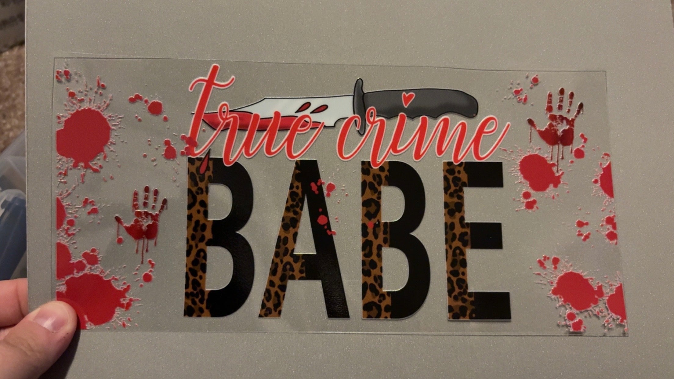 True crime babe, blood splats, blood hands, knife