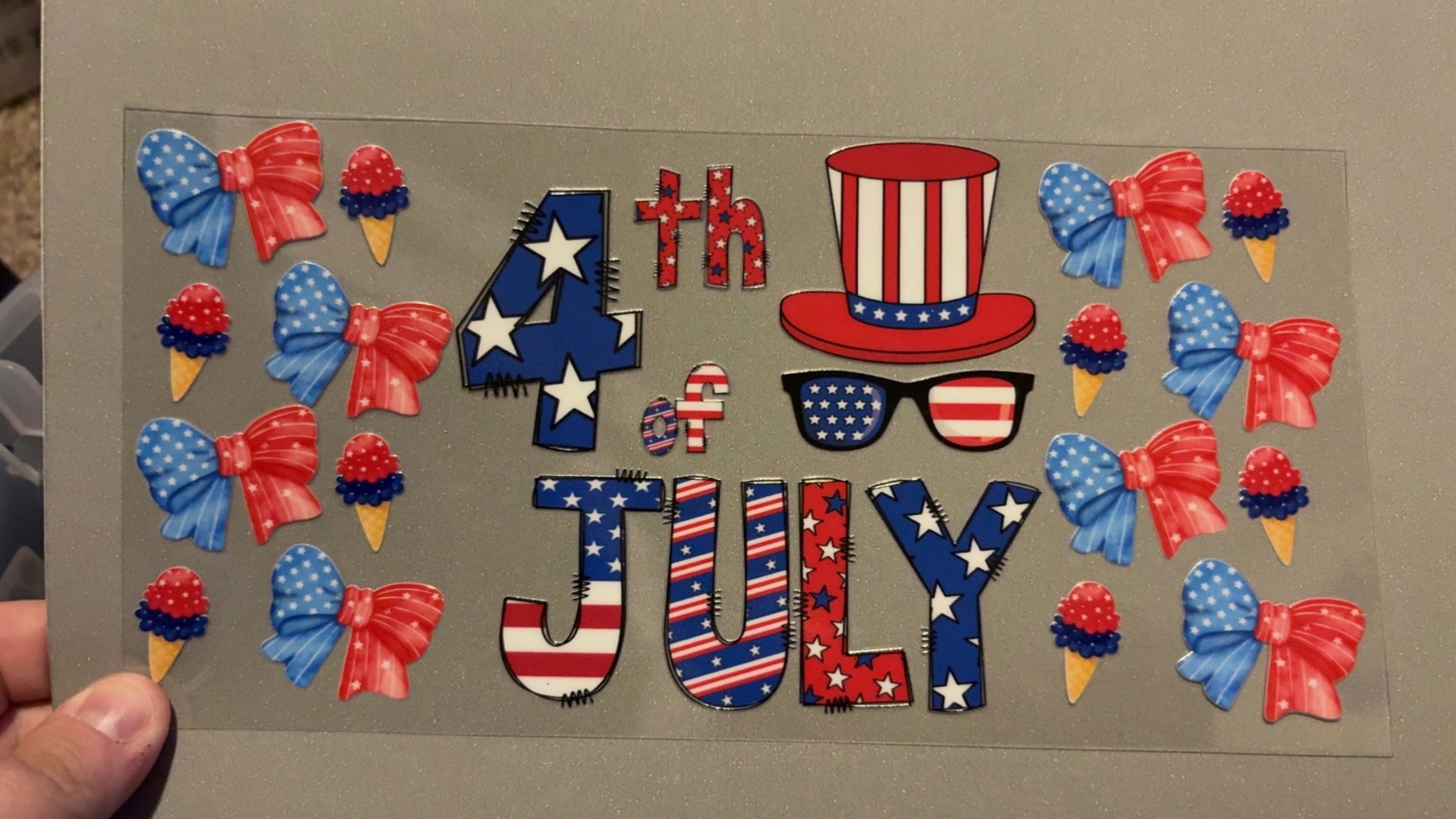 4th of July with red & blue bows, ice cream