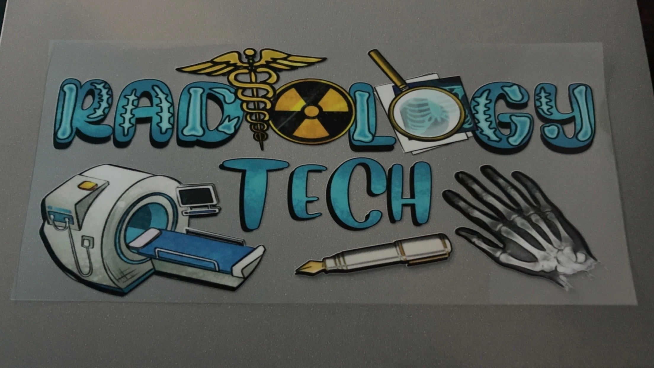 Radiology Tech, scan machine, skeleton hand