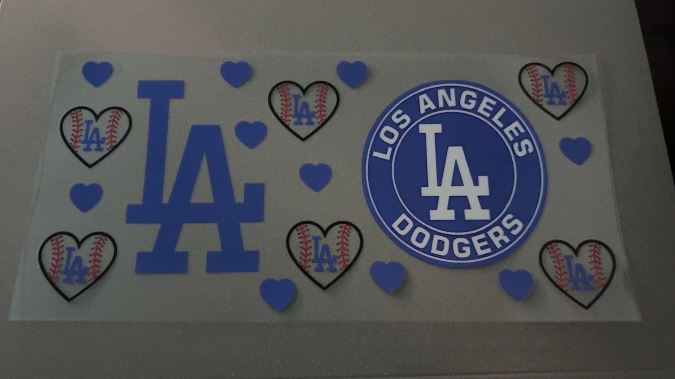 Los Angeles Dodgers with blue hearts & baseball hearts