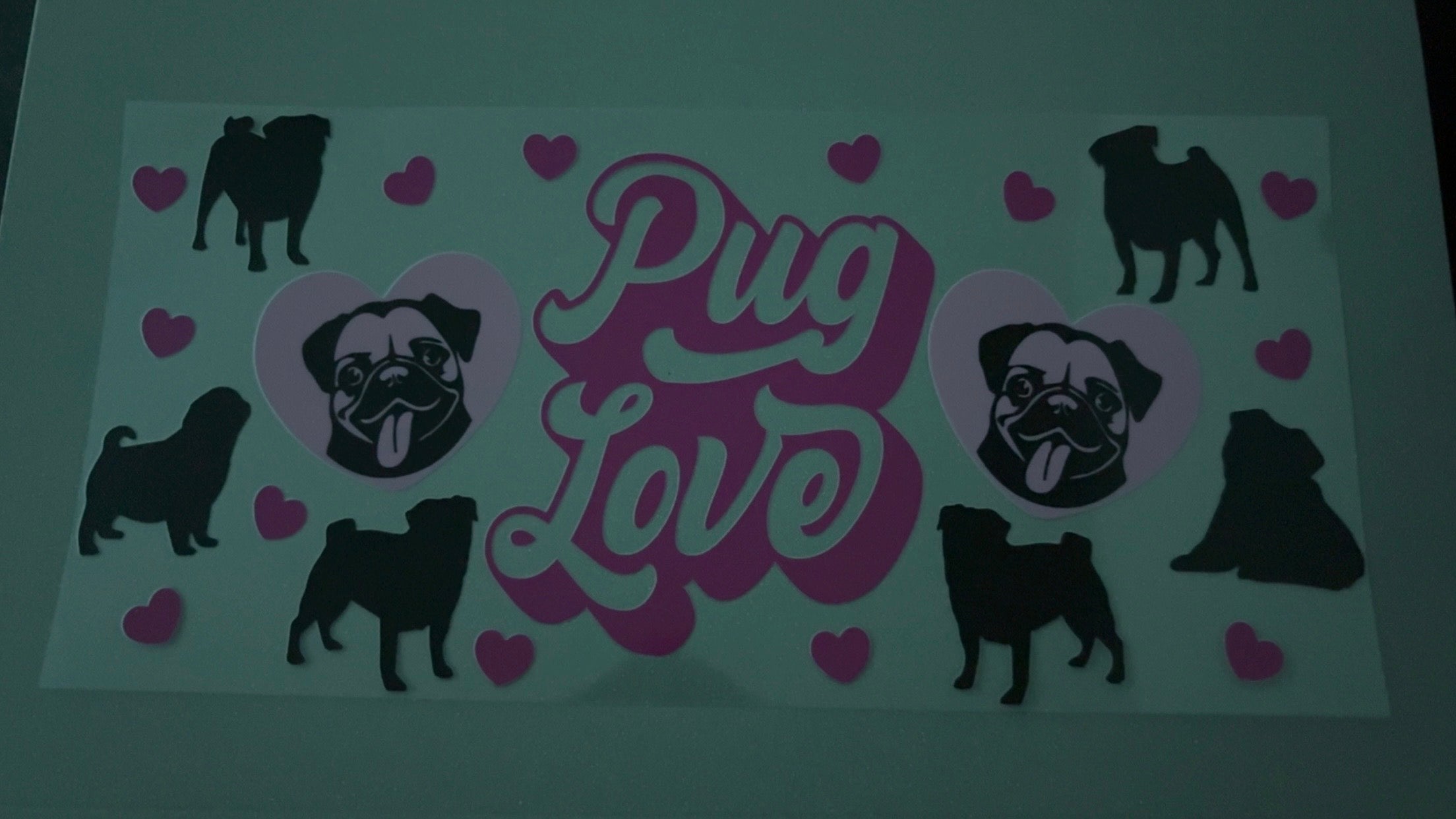Pug Love with pugs & hearts