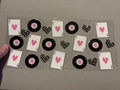 Ace cards with hearts, black & pink 8 balls, black hearts