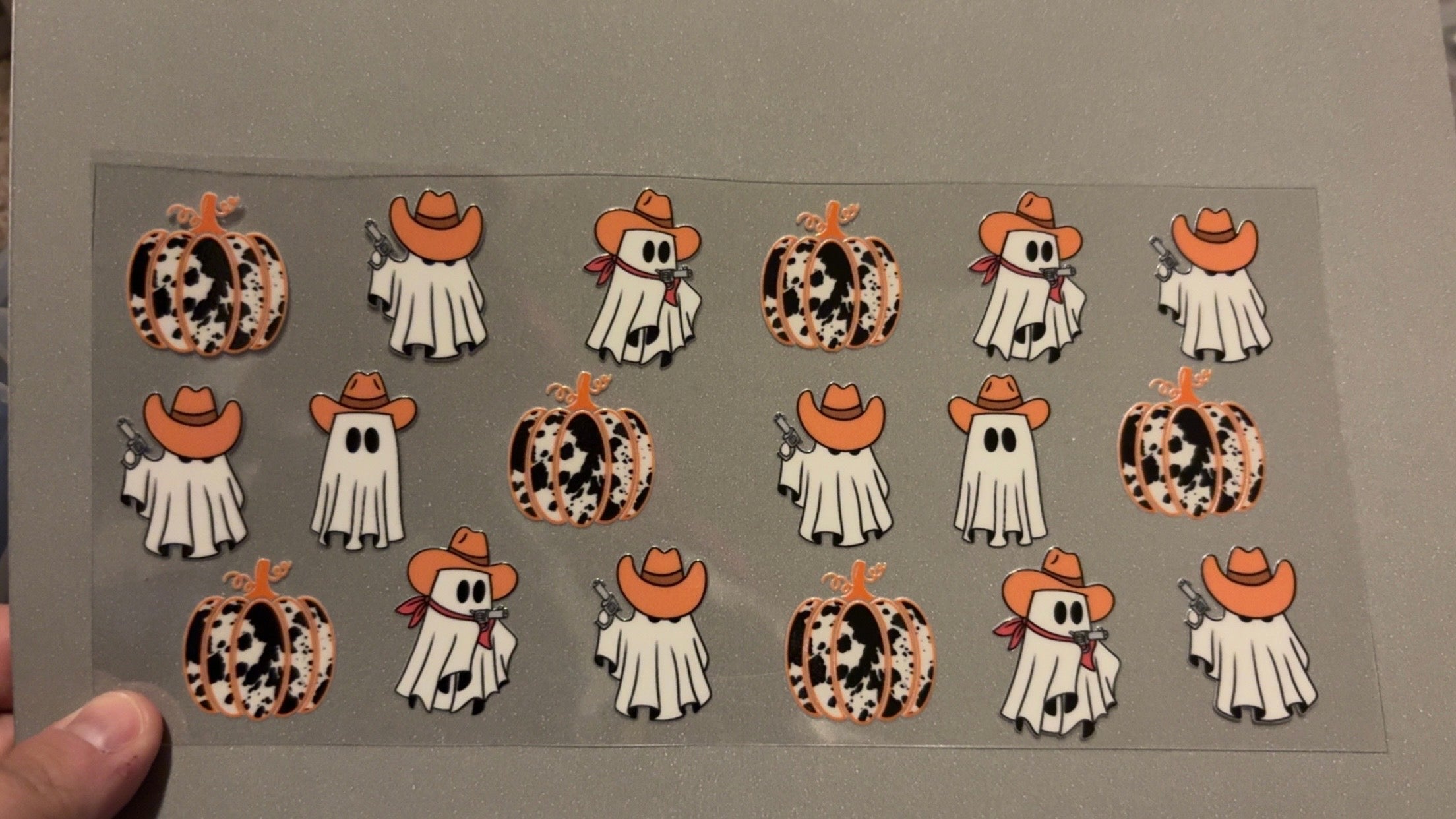 Cowboy ghosts, cow print pumpkins