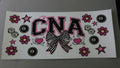 CNA, black checkered bow, flowers, 8 balls