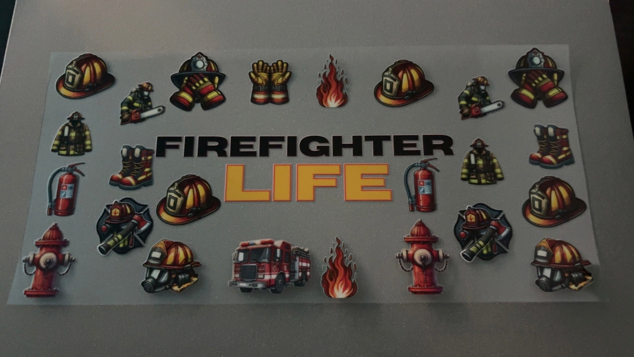Firefighter Life, firetrucks, fire, hats, extinguishers, hydrants