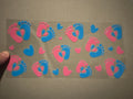 Pink & blue combined baby feet, pink & blue hearts