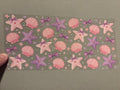 Pink & purple starfish, pink seashells, purple bows, pink & purple stars