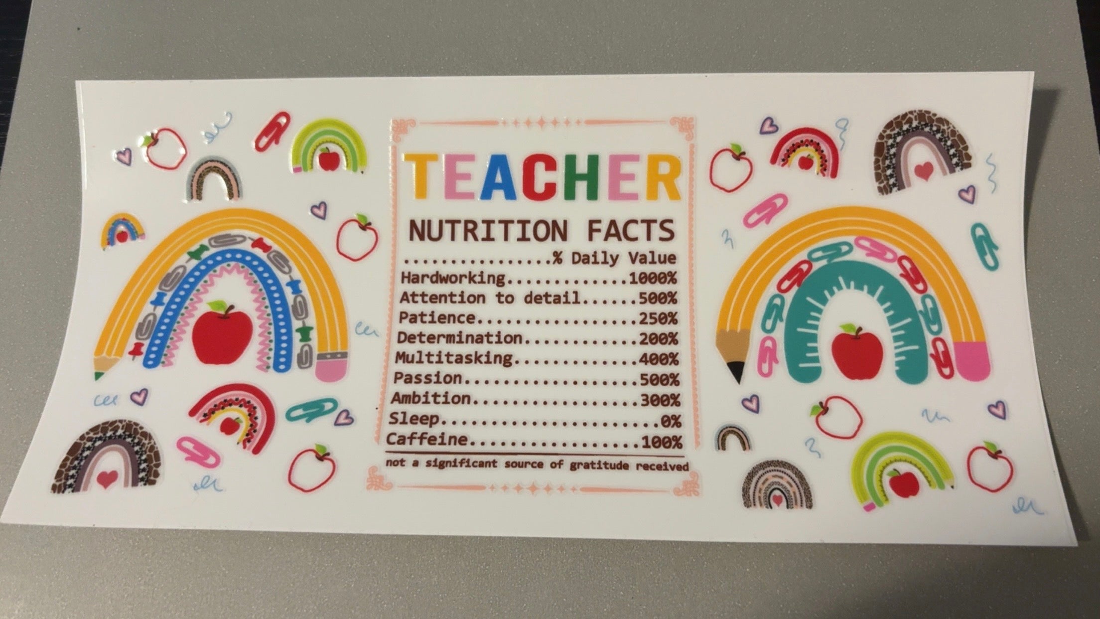 Teacher nutrition facts, pencil rainbows