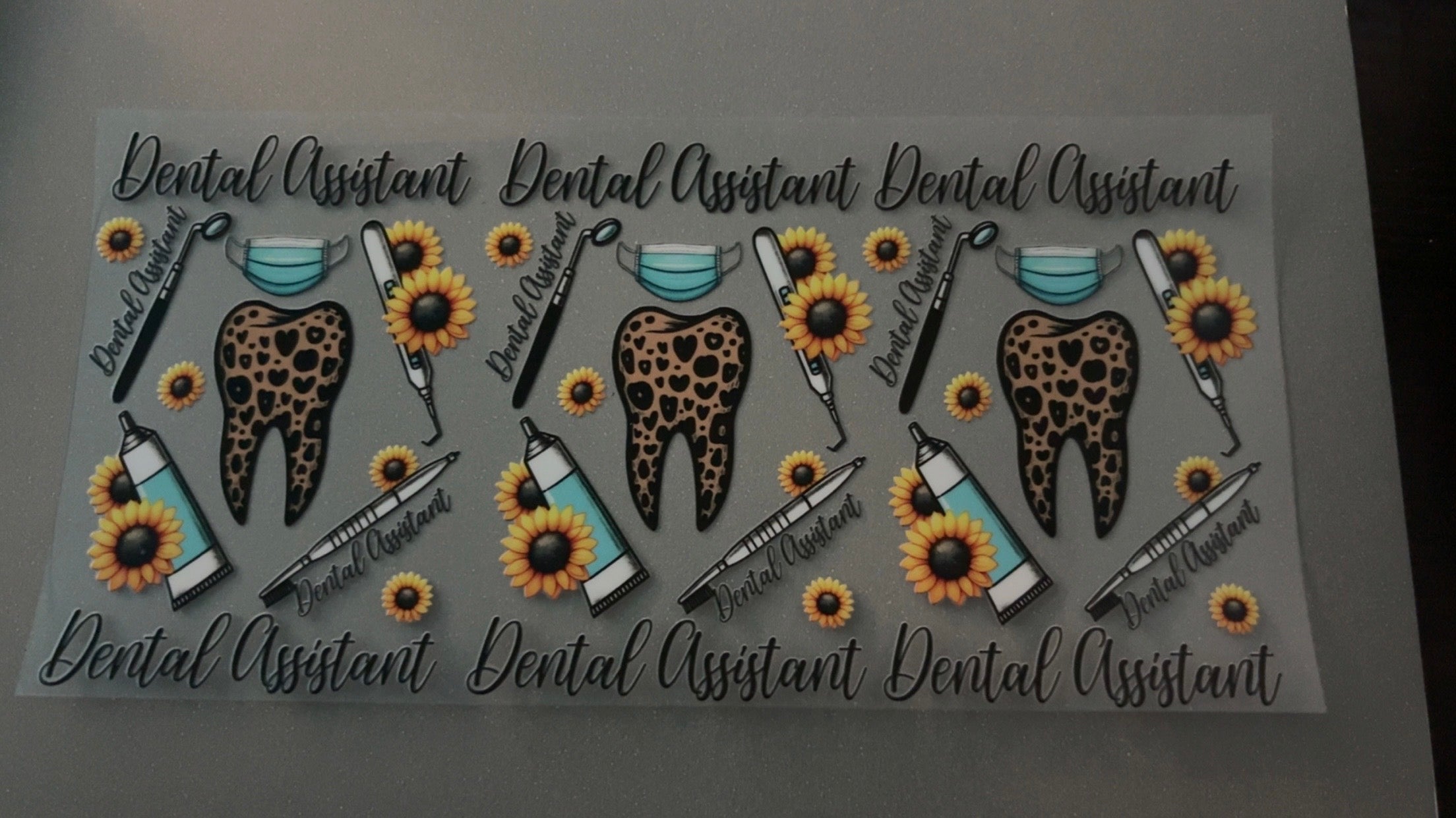 Dental Assistant, cheetah print teeth, sunflowers, masks