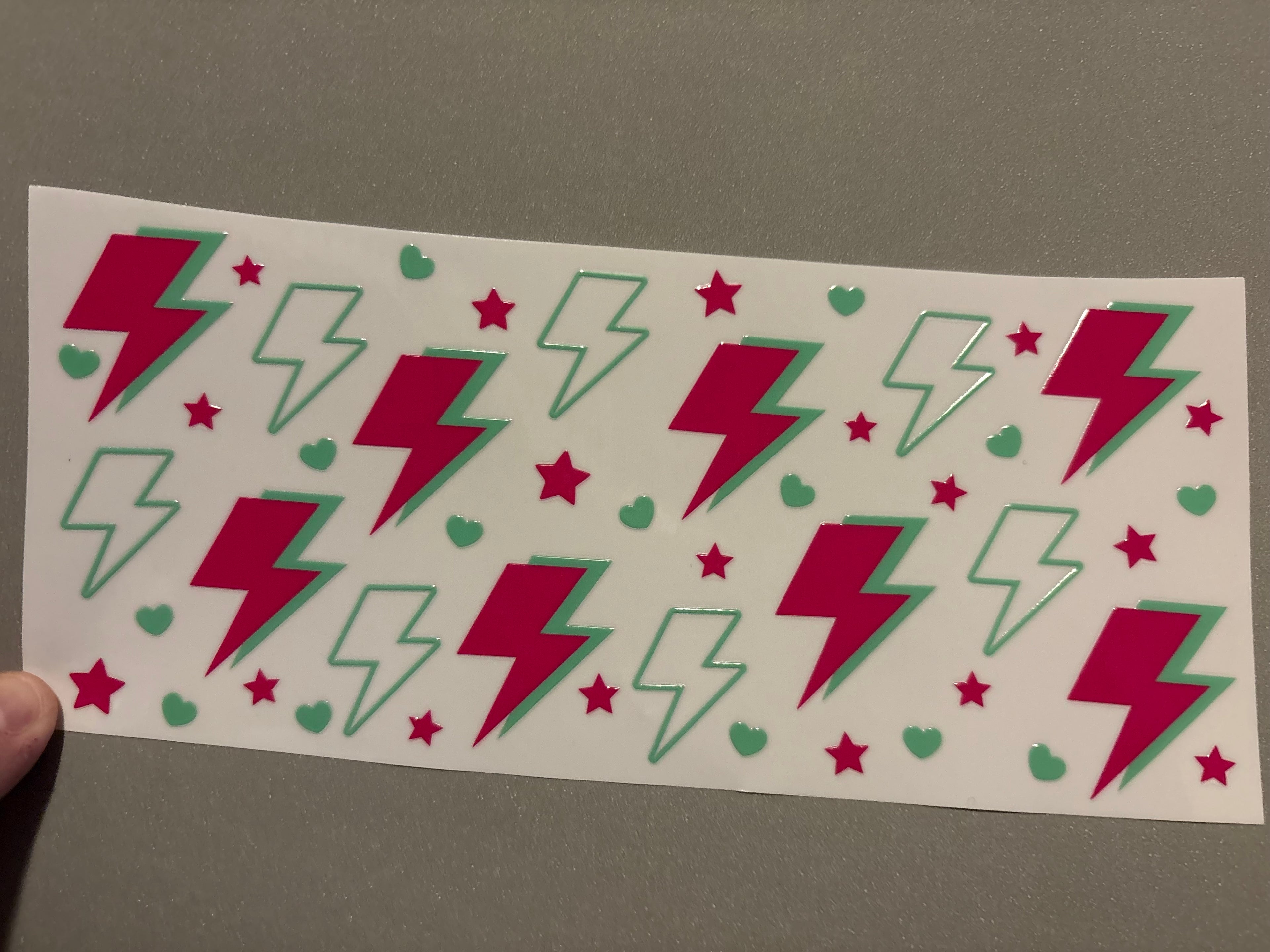 Pink & teal lightning, pink stars, teal hearts
