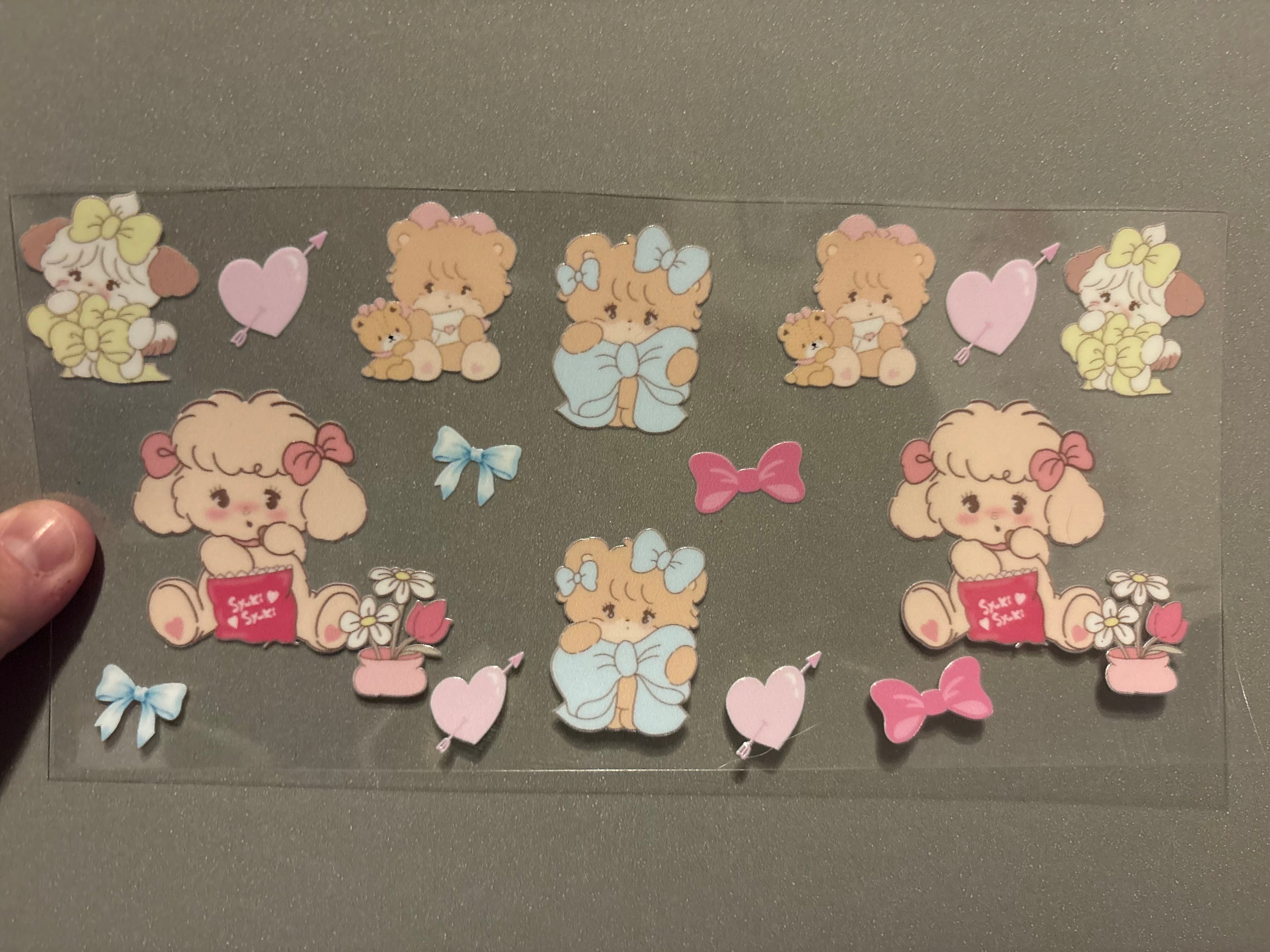 Precious moments bears & dogs, pink & blue bows