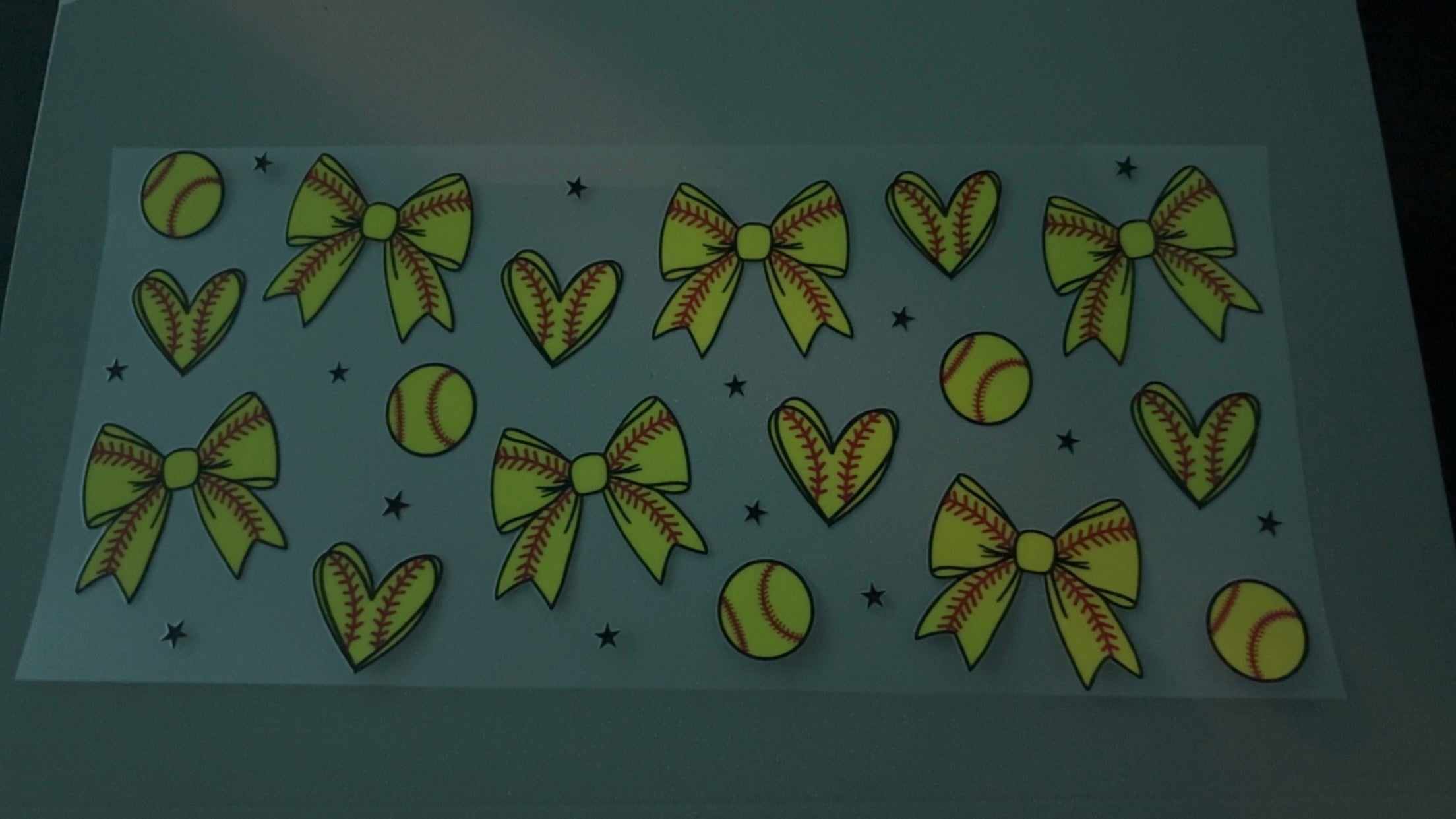 Softball bows, softball hearts, softballs & stars