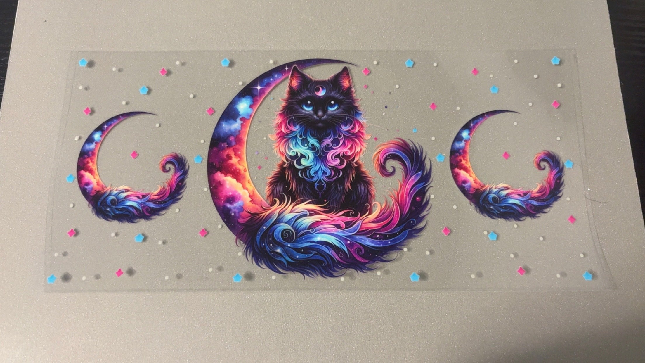 Black cat with moons & stars