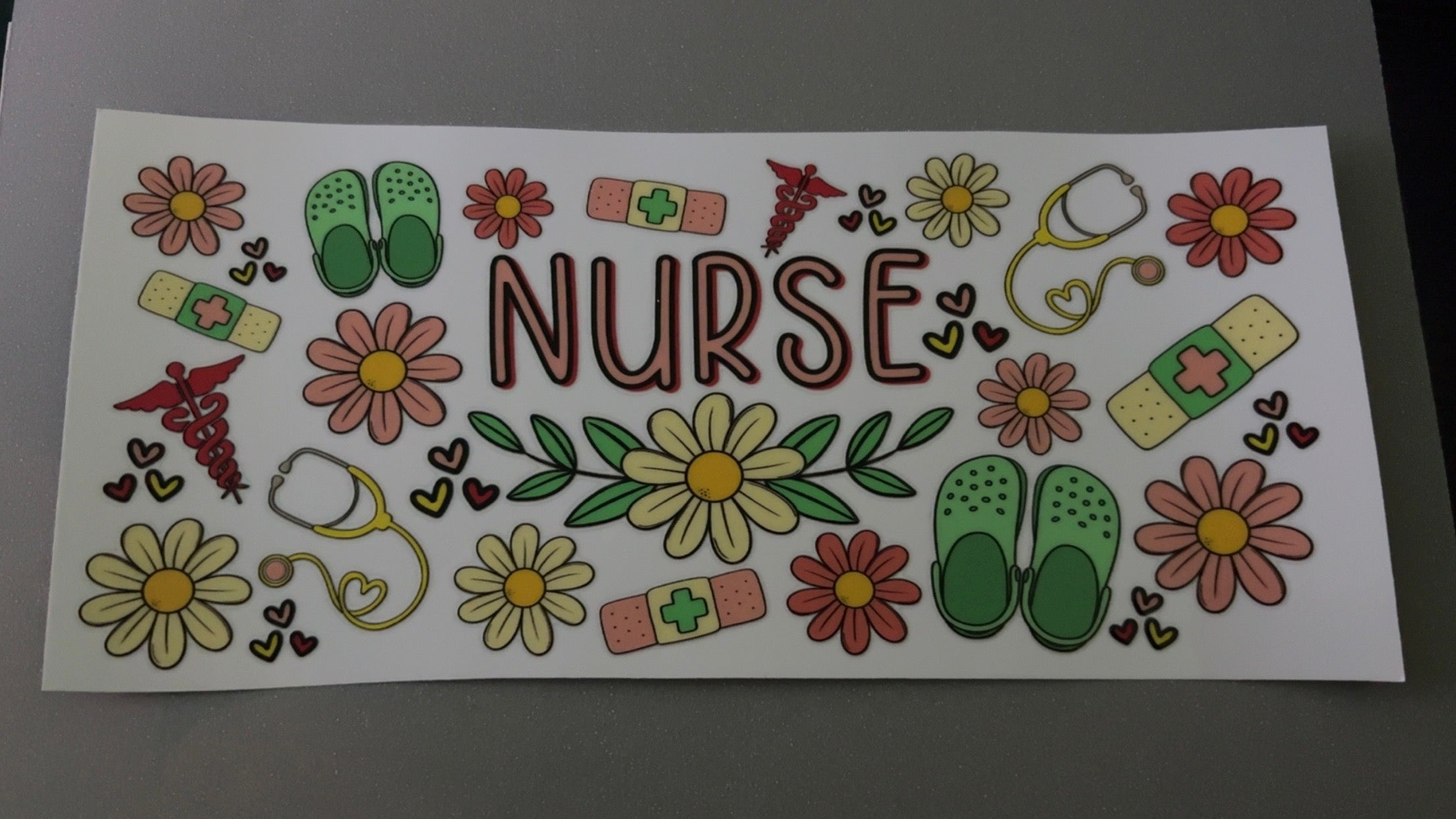 Nurse, crocs, flowers, stethoscopes
