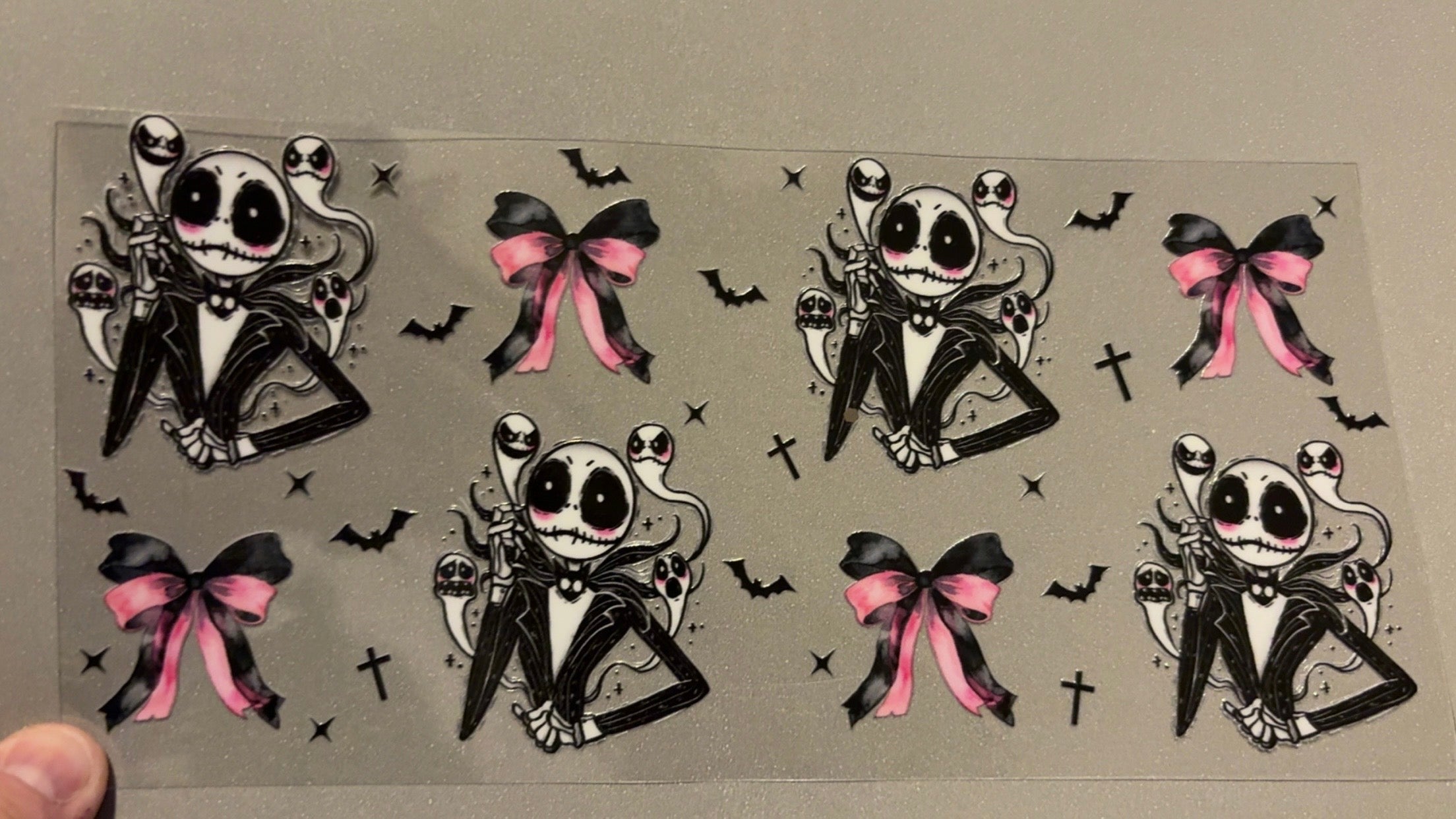 Jack Skellington, black & pink bows, bats, crosses