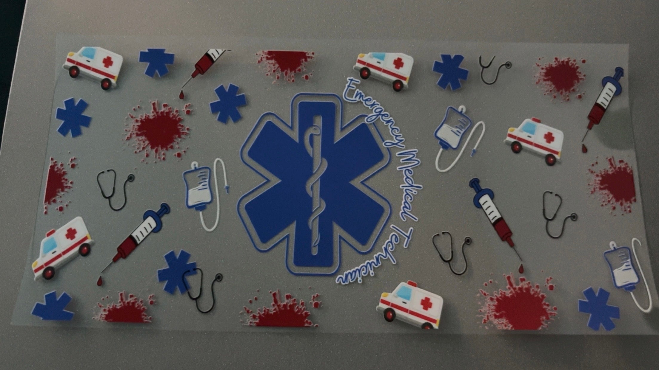EMT logo, ambulances, blood splats
