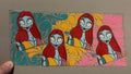 Sally, nightmare before christmas, pink, yellow, teal swirl background