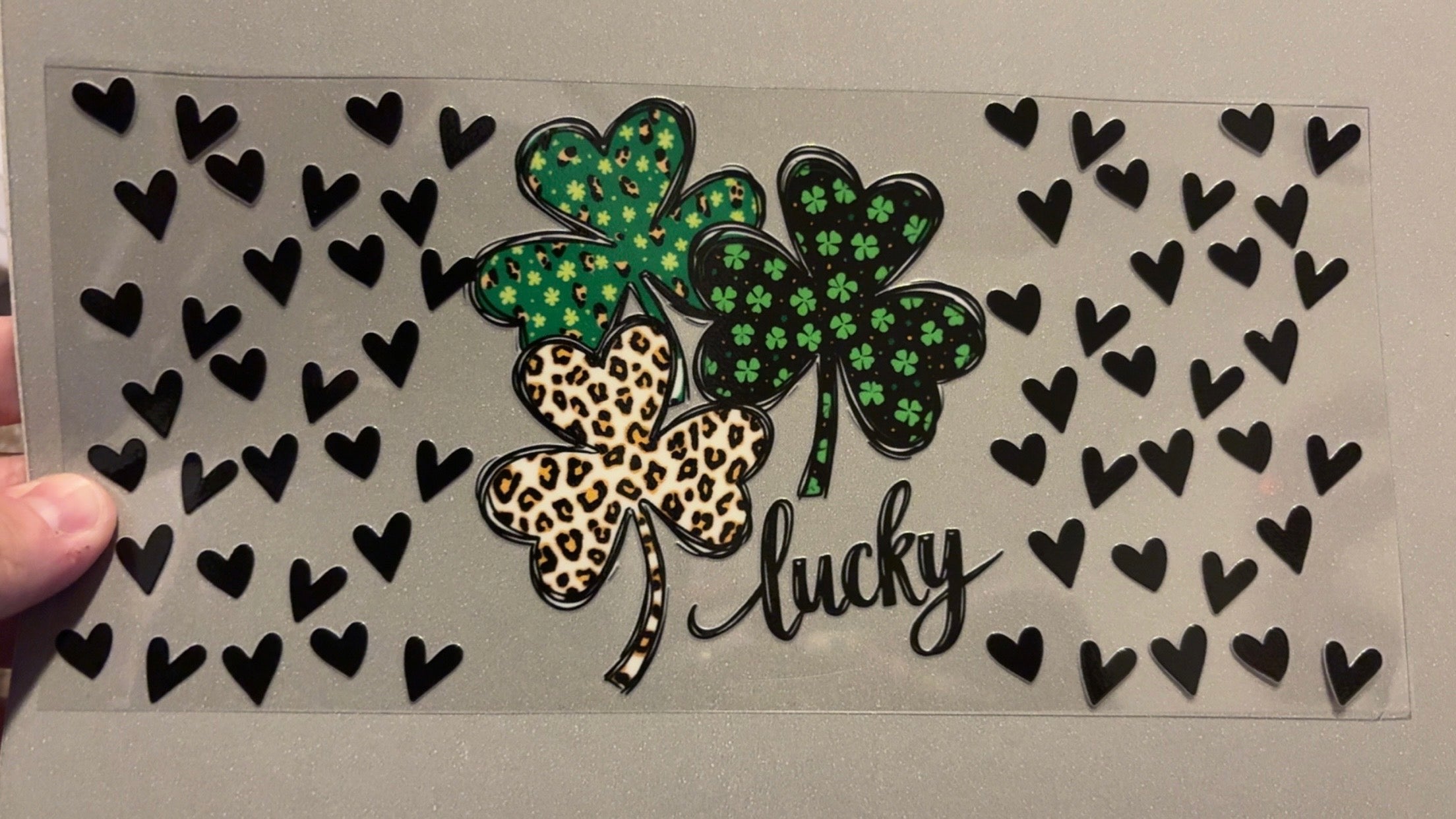 Lucky with clovers & hearts