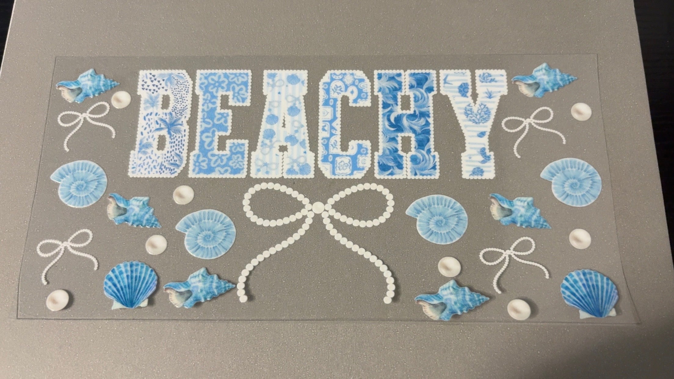 Blue Beachy, pearls, blue seashells