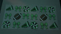 Green cheer pompoms, green bows & footballs