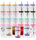16 ounce glass with colored lid and straw